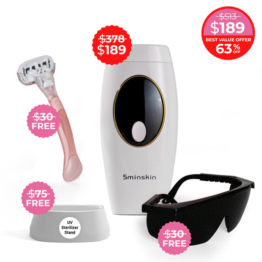 5MINSKIN AT-HOME LASER HAIR REMOVAL HANDSET - 50% OFF MOTHER'S DAY SALE + 3 FREE GIFTS (WORTH $135)